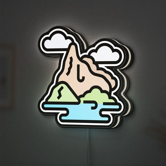 Island 3D Novelty Light Box, Scenic Ocean and Mountain Themed Wall Art, Tropical Nature Decor (Width 8 inch, 20cm)