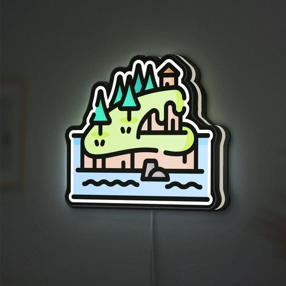 Island 3D Novelty Light Box, Tropical Mountain and Ocean Themed Wall Art, Scenic Nature Decor (Height 24 inch, 60cm)