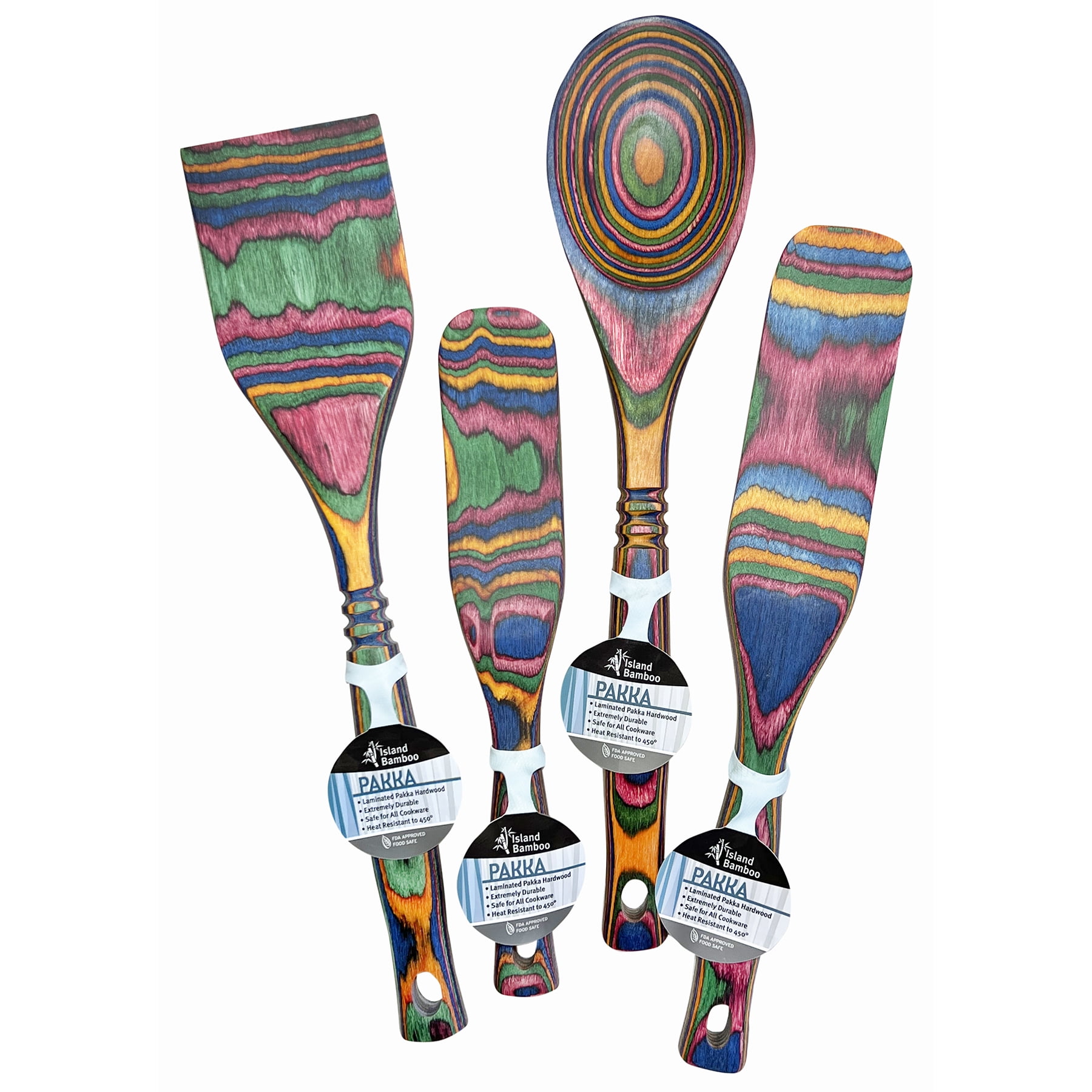 Rainbow Pakkawood 4-Piece Cooking Utensil Set