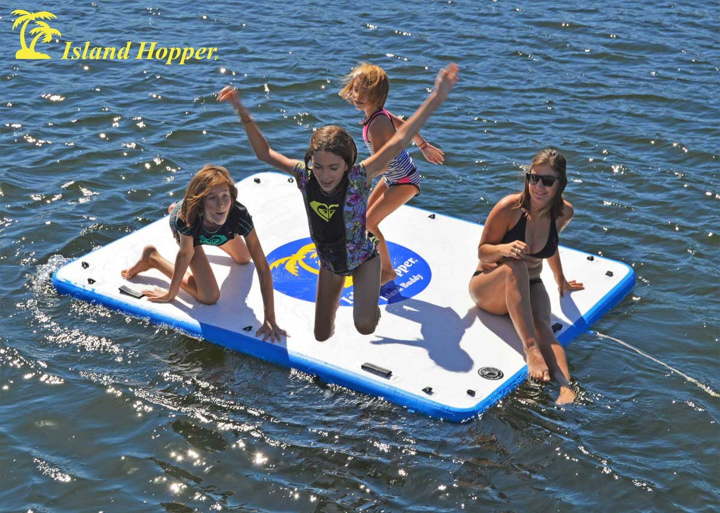 Island Buddy 8 Inflatable Water Platform and Dock Heavy Duty Buoyant Floating Deck with Dual Action Pump