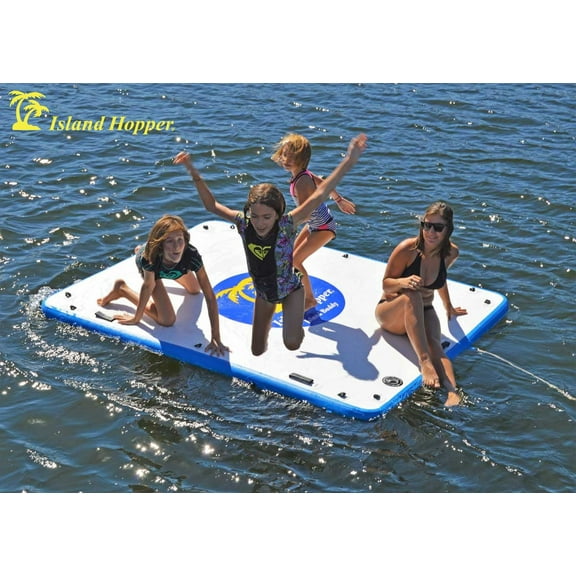 Island Buddy 8 Inflatable Water Platform and Dock Heavy Duty Buoyant Floating Deck with Dual Action Pump