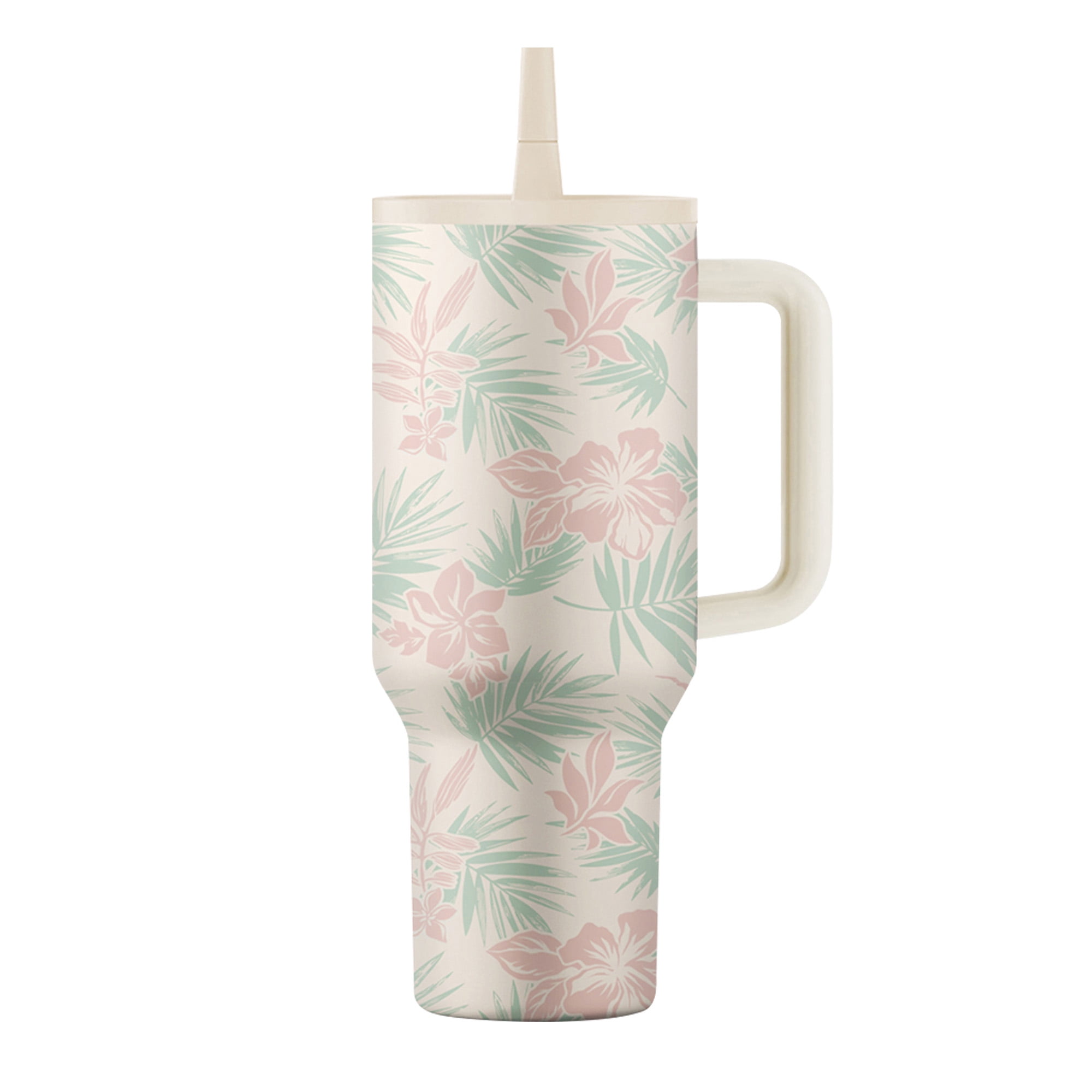 Island Crew 40 oz Hibiscus Stainless Steel Tumbler, Cream