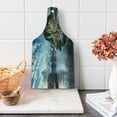 thumbnail image 1 of Island Cutting Board, Fishing Hut Photo in Autumn with Rocks and Clouds Scenery Northern Norway Cold, Tempered Glass Cutting and Serving Board, Wine Bottle Shape, Blue Grey White, by Ambesonne, 1 of 1