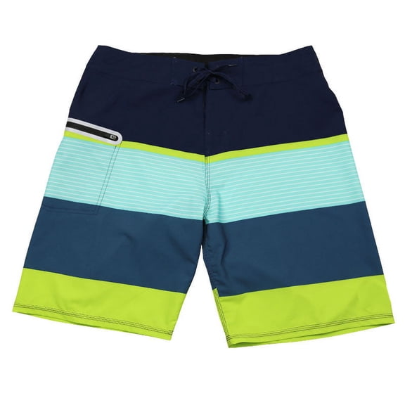 Island Daze Mens Apex 4 Way Stretch Board Shorts (Navy/Aqua/Lime, 32)