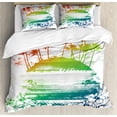 thumbnail image 1 of Island Duvet Cover Set Queen Size, Grunge Style Artsy Inky Colorful Summer Scenery with Palms and Hawaiian Hibiscus Flowers, Decorative 3 Piece Bedding Set with 2 Pillow Shams, Multi, by Ambesonne, 1 of 3