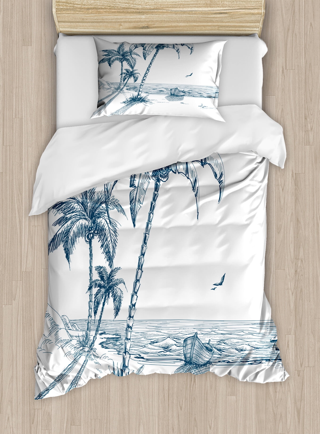 Twin Blue and White Tropical Surfboard Duvet Cover Set