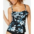 thumbnail image 1 of Island Escape BLACK/BLUE FLORAL Veronique Palisades Ruffled Tankini Top, US 8, 1 of 4