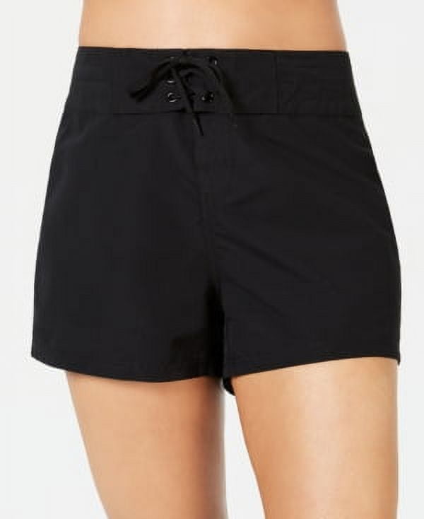 Black High Waisted Lace-Up Polyester Board Shorts