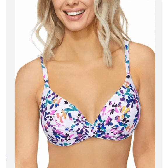 Island Escape Gemini Push Up Bikini Underwire Bust Support Floral Twist Swim Top Size 14