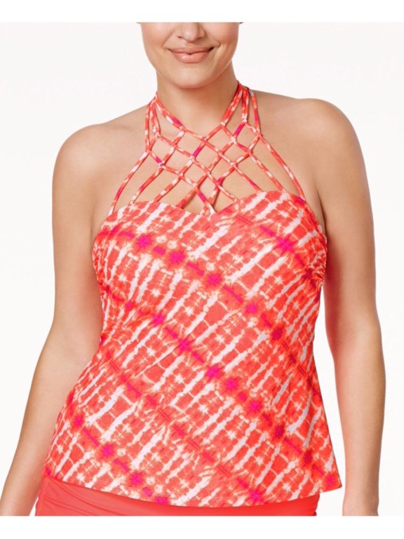 ORANGE Ocean In Motion Tie-Dye Macrame Tankini Top, US 6