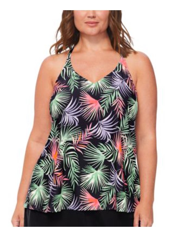 Island Escape Plus Size Printed Racerback Ta Black Multi 18W