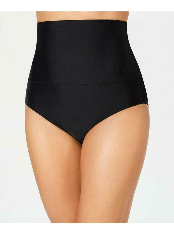 Island Escape Women's High Waist Tummy Control Top Bikini Bottoms Swimsuit Black Size 14