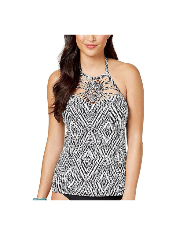 Womens Halter Diamond Bay High-Neck Macrame Tankini Top 6/Black