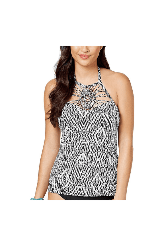 Womens Halter Diamond Bay High-Neck Macrame Tankini Top 6/Black