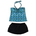 thumbnail image 1 of Island Escape Womens Multi Print Skirtini 2 Piece Bandini, Blue, 16, 1 of 2