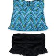 thumbnail image 1 of Island Escape Womens Patterned Ruffle Skirtini 2 Piece Bandini, Blue, 12, 1 of 1