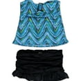 thumbnail image 1 of Island Escape Womens Patterned Ruffled Skirtini 2 Piece Bandini, Blue, 8, 1 of 2