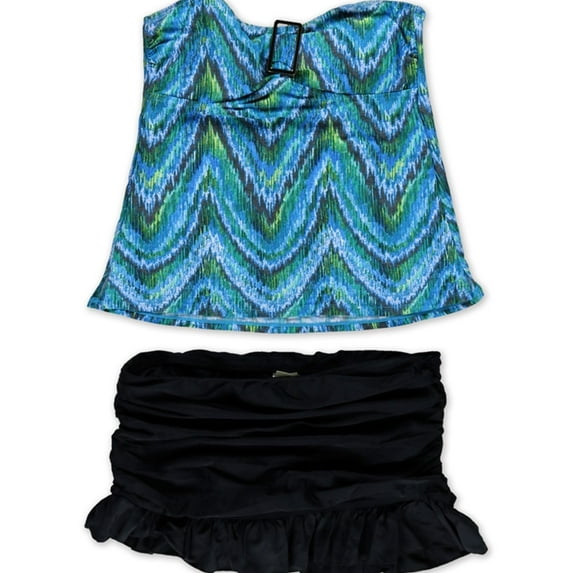 Island Escape Womens Patterned Ruffled Skirtini 2 Piece Bandini, Blue, 8