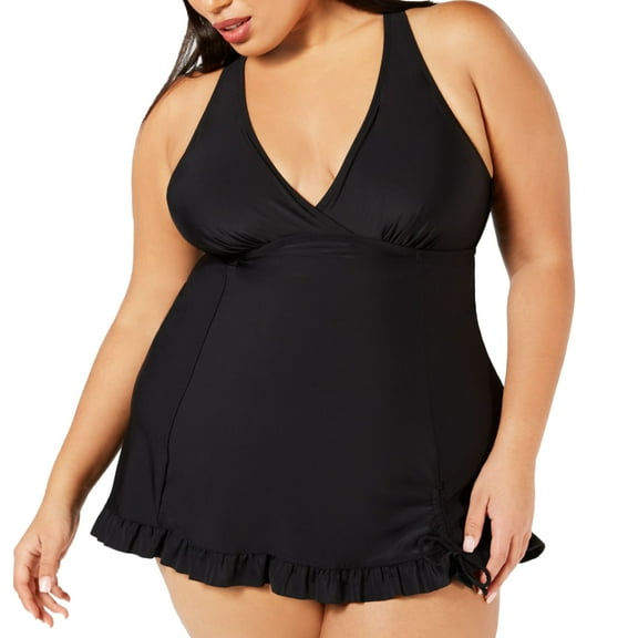Island Escape Womens Plus Size Ruffled Swim Dress
