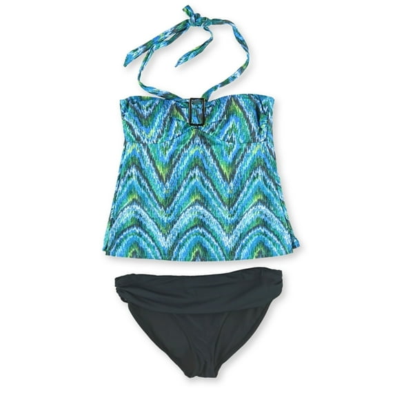 Island Escape Womens Printed Brief 2 Piece Bikini, Blue, 8