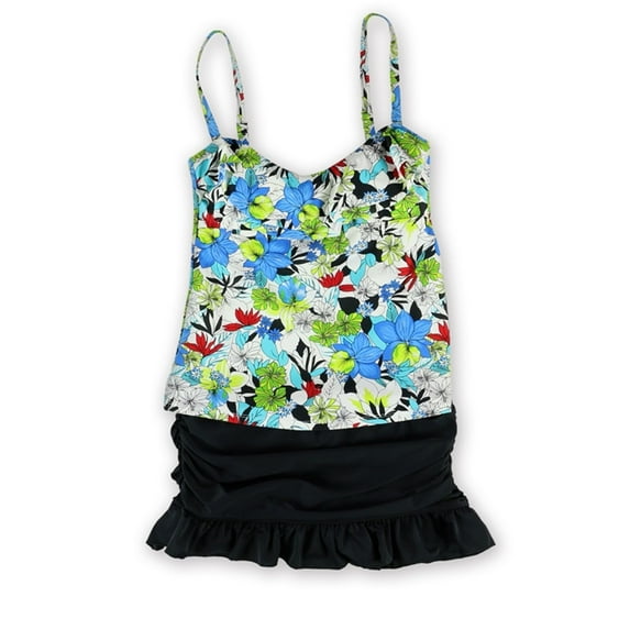 Island Escape Womens Tahiti Ruffled Skirtini 2 Piece Bandeau, Blue, 8