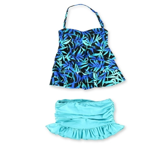 Island Escape Womens Tahiti Ruffled Skirtini 2 Piece Bandeau, Green, 6