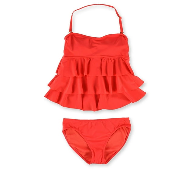 Island Escape Womens Tiered Pant 2 Piece Bandeau, Orange, 6