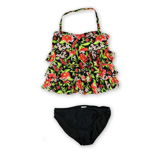 Island Escape Womens Tiered Pant 2 Piece Bandeau, Red, 10