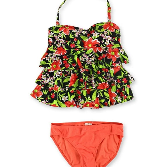 Island Escape Womens Tiered Pant 2 Piece Bandeau, Red, 6