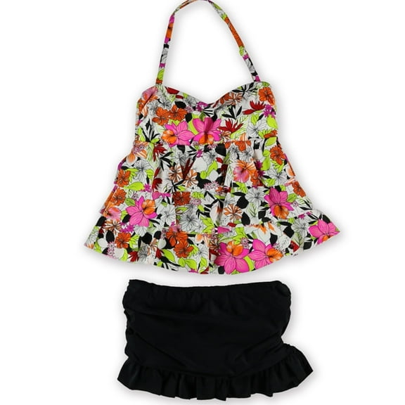 Island Escape Womens Tiered Ruffle Bandini 2 Piece Bandeau, Pink, 8