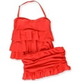 thumbnail image 1 of Island Escape Womens Tiered Ruffle Skirt 2 Piece Bikini, Orange, 8, 1 of 2