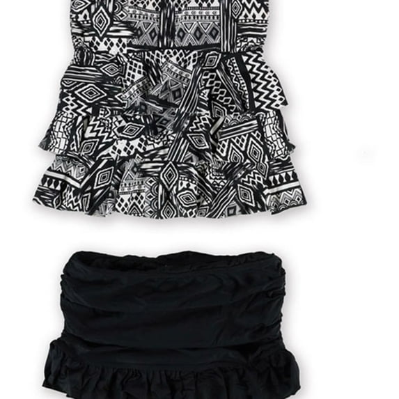 Island Escape Womens Tiered Ruffled Skirtini 2 Piece Bandeau, Black, 10
