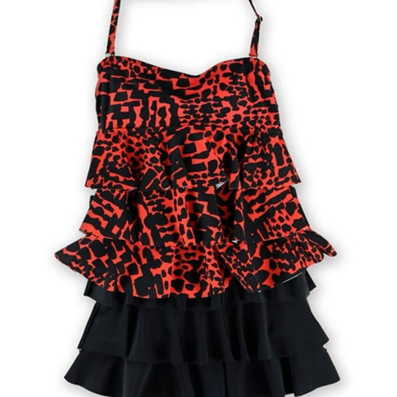 Island Escape Womens Tiered Skirtini 2 Piece Bandeau, Orange, 8