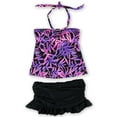 thumbnail image 1 of Island Escape Womens Tropical Ruffle Skirtini 2 Piece Bandeau, Purple, 8, 1 of 2