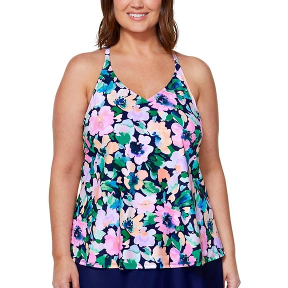 Island Escape Plus Size Floral-Print Tankini Women's Swimsuit Multicolor 18W