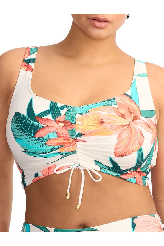 Shirred Front Bikini Top Island Multicolor Floral Swim Top 36C