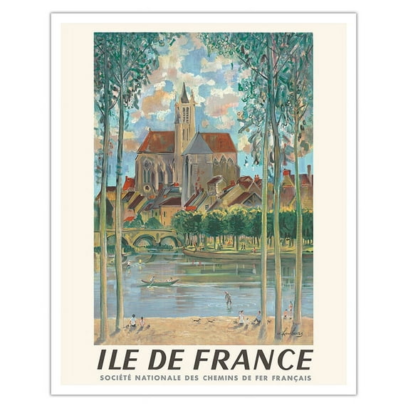 Island of France (Île-de-France) - French National Railways (SNCF) - Vintage Travel Poster by A. Lambourg c.1958 - Fine Art Matte Paper Print (Unframed) 16x20in