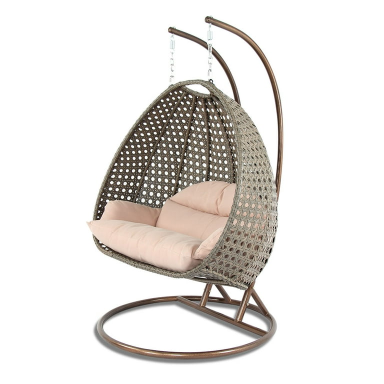 Island Gale Luxury Comfort 2 Person Outdoor Patio Hanging Wicker Swing Chair X Large Latte Wicker w Latte Cushion Frame Color Bronze or Black