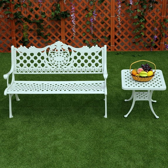 Island Gale® Outdoor 3-Person Cast Aluminum Bench, Antique Copper Patio Garden Furniture (Antique Bronze or White))