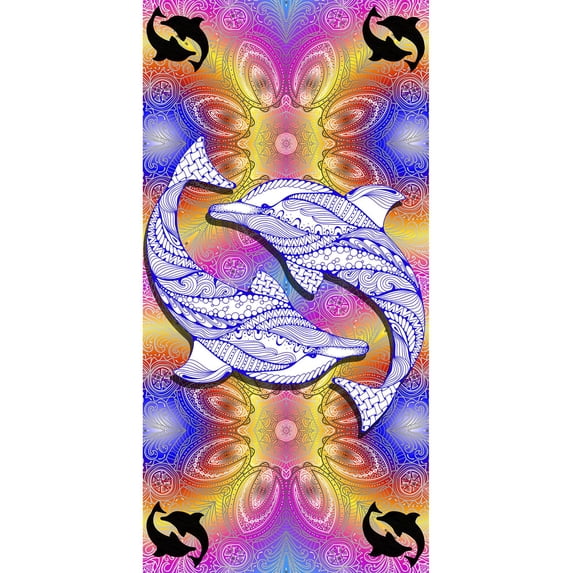 Island Gear Colorful Tribal Retro Porpoise Dolphins 30x60 Cotton Velour Beach Towel, Retro Dolphins, Size: one size