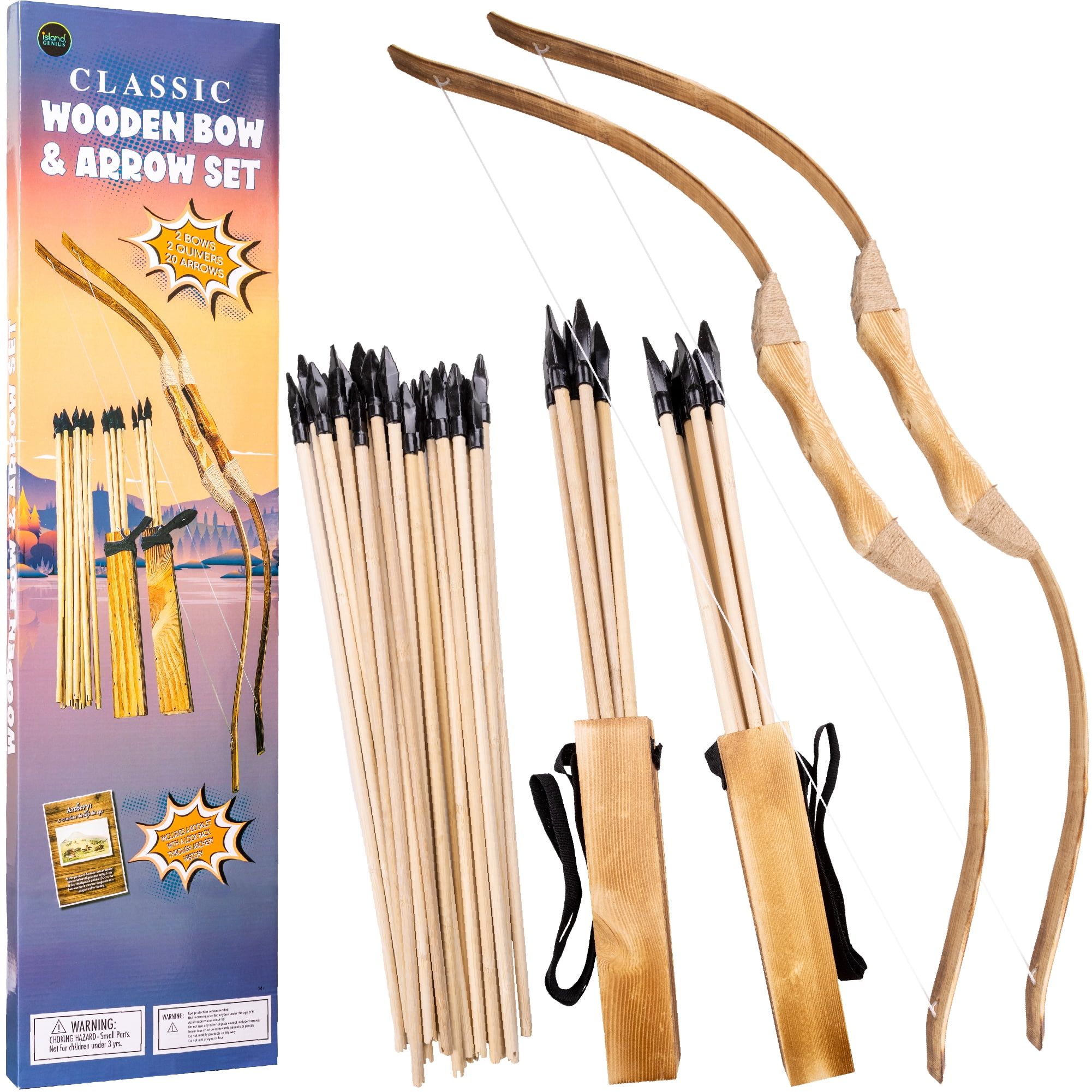 Island Genius Durable Toy Sports Equipment with Bow Arrows, Wood