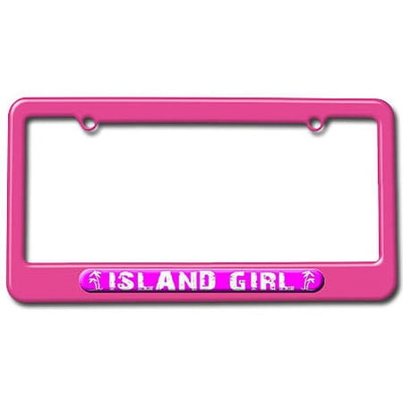Island Girl Pink - Beach Palm Trees License Plate Frame