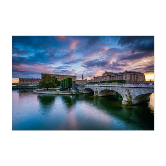 The Island of Helgeandsholmen - Stockholm Sweden Photography Architecture Bridge Cityscape Landscape Scenic Sunset Travel Poster Unframed Wall Art Print 4 x 6 inches