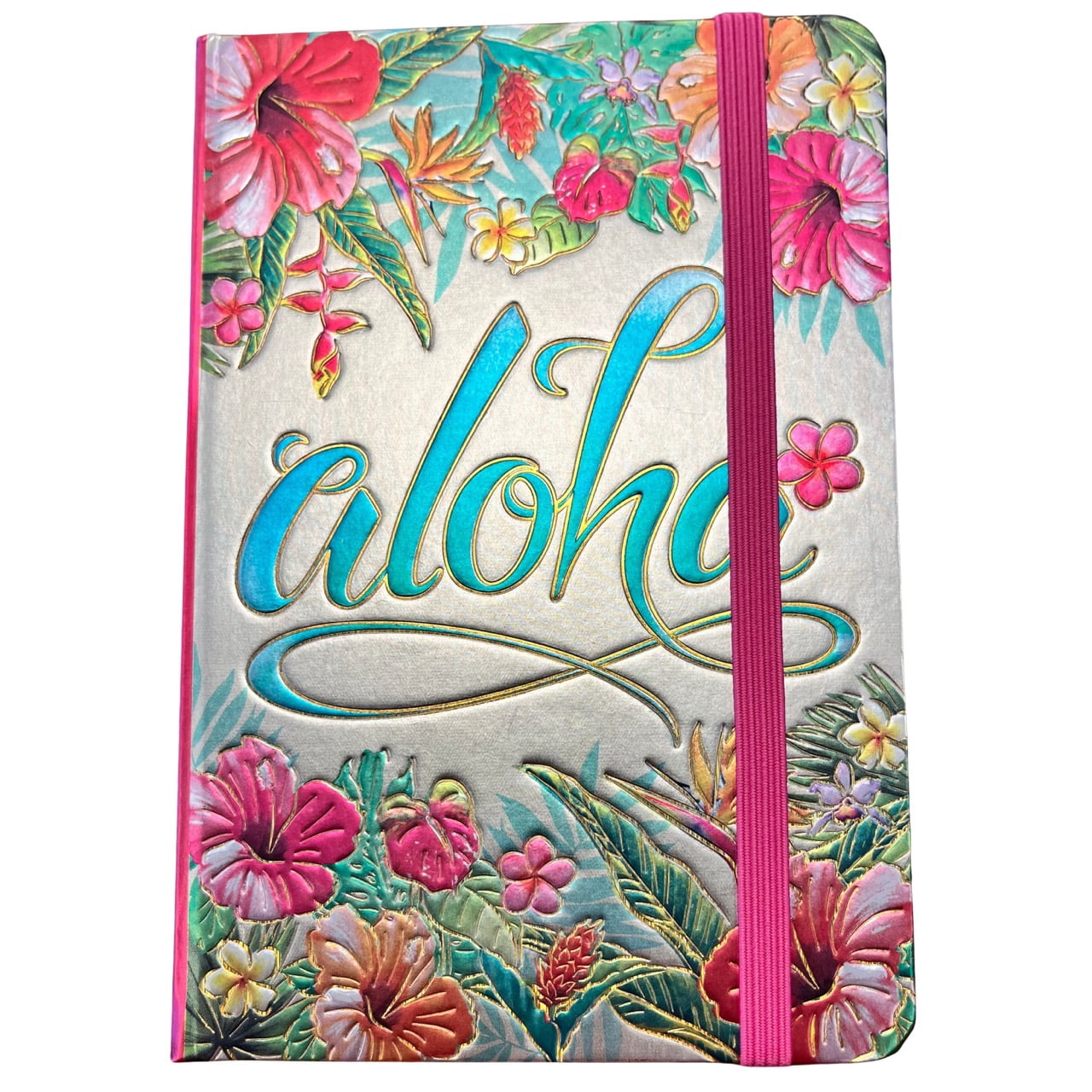 Island Heritage Elastic Band Foil Writing Notebook Aloha Floral Small