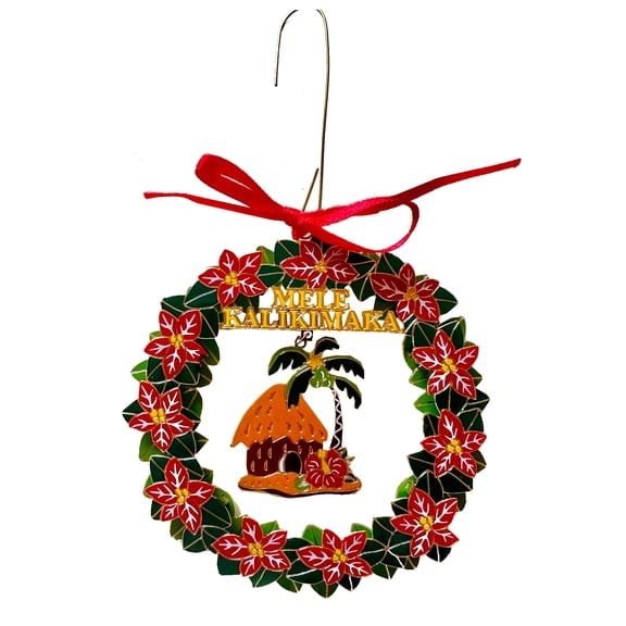 Island Heritage Hawaii Christmas Ornament, Hawaiian Style Little Grass Shack, Metal, 3.5"