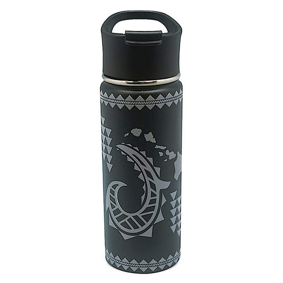 Island Heritage Hawaii Style Island Flask Tumbler Tribal Hook Black