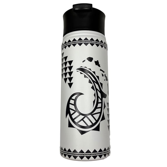 Island Heritage Hawaii Style Island Flask Tumbler Tribal Hook White
