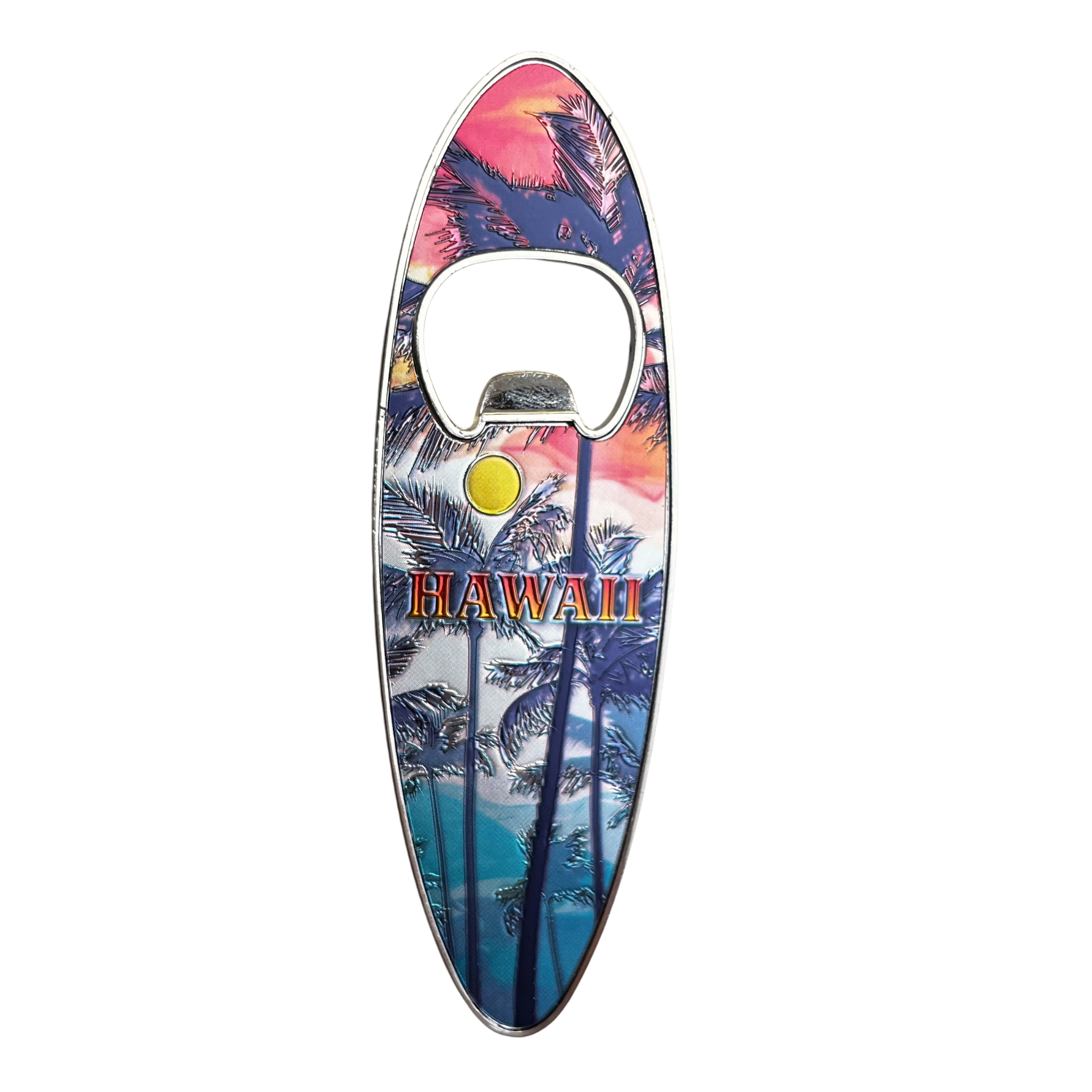 Island Heritage Magnetic Bottle Opener with Palm Sunset Design