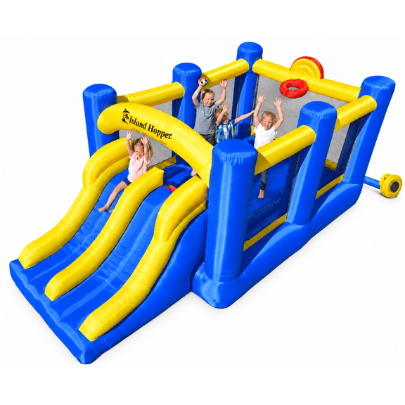 Island Hopper Racing Slide and Slam Bounce House with Blower, Dual Slides