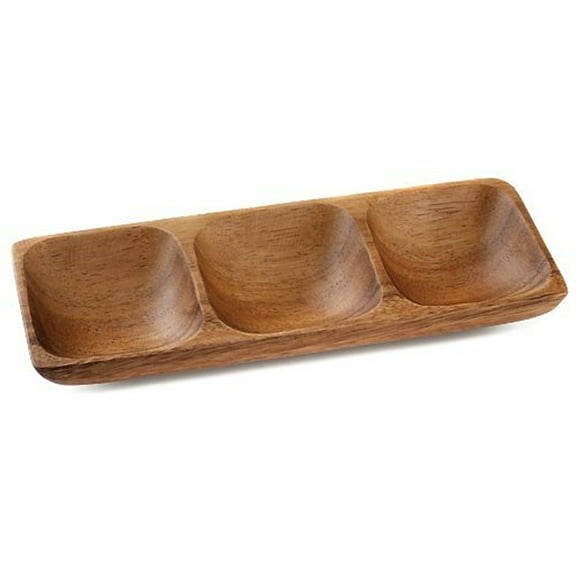 Island Imports Acacia Wood 3 Compartment 7/8"x7.5" Sauce Dish
